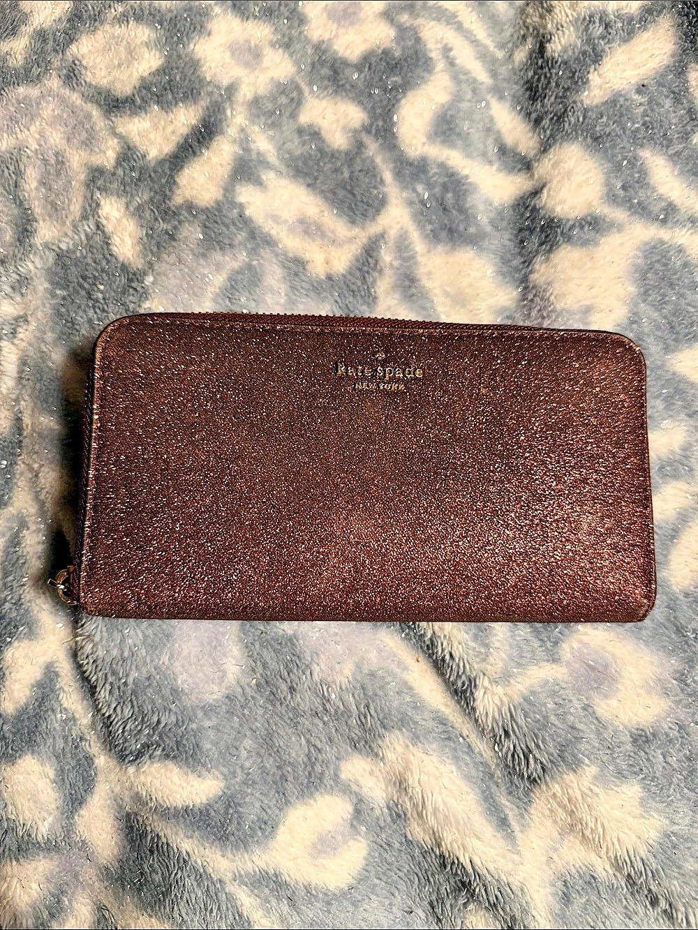 kate spade Glitter Zip Around Wallet in Brown